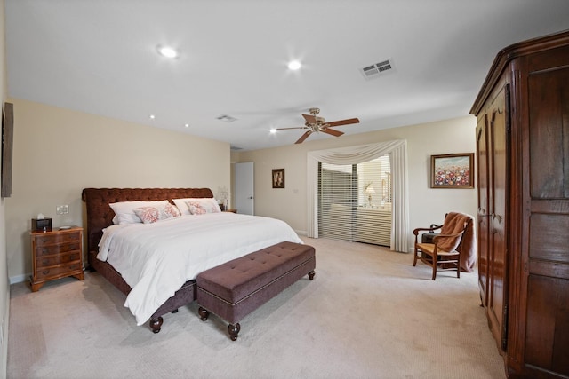 7 Inlet Cay Dr, Ocean Ridge, FL 33435 - bedroom with ceiling fan, light carpet, recessed lighting, and visible vents