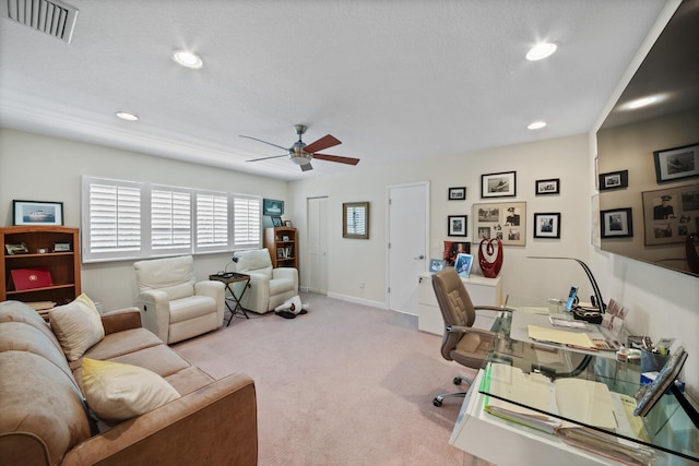 7 Inlet Cay Dr, Ocean Ridge, FL 33435 - office area with recessed lighting, visible vents, ceiling fan, and carpet
