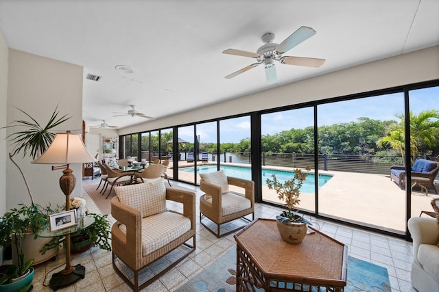 7 Inlet Cay Dr, Ocean Ridge, FL 33435 - interior space featuring a ceiling fan, light tile patterned floors, and visible vents