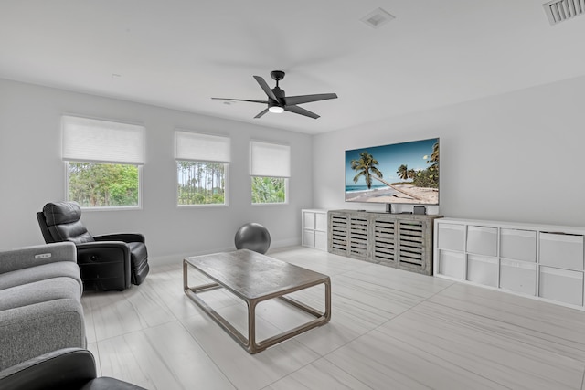 8086 Bautista Way, Palm Beach Gardens, FL 33418 - living area with a ceiling fan, visible vents, and a wealth of natural light
