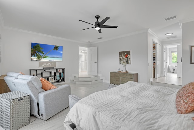 8086 Bautista Way, Palm Beach Gardens, FL 33418 - bedroom featuring visible vents, crown molding, a closet, ceiling fan, and a spacious closet