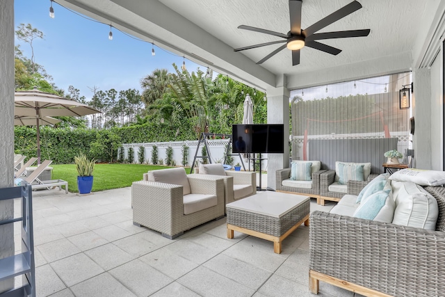 8086 Bautista Way, Palm Beach Gardens, FL 33418 - view of patio featuring a fenced backyard, ceiling fan, and an outdoor hangout area