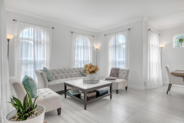 8086 Bautista Way, Palm Beach Gardens, FL 33418 - living room featuring crown molding and baseboards