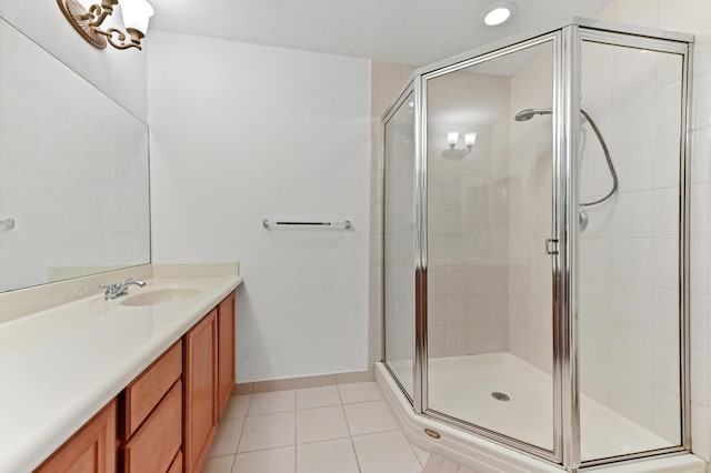 3119 N Evergreen Cir, Boynton Beach, FL 33426 - full bathroom with vanity, tile patterned floors, a shower stall, baseboards, and recessed lighting