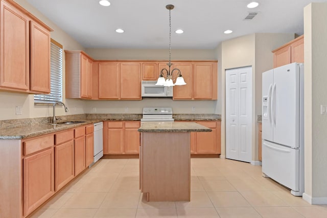 3119 N Evergreen Cir, Boynton Beach, FL 33426 - kitchen featuring white appliances, light brown cabinetry, a sink, and recessed lighting