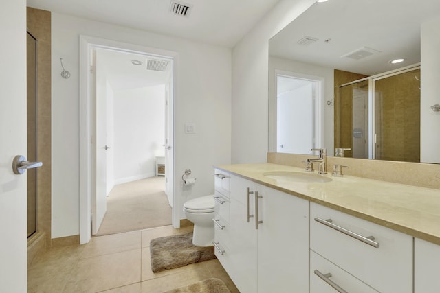 full bathroom featuring a shower stall, tile patterned floors, and visible vents