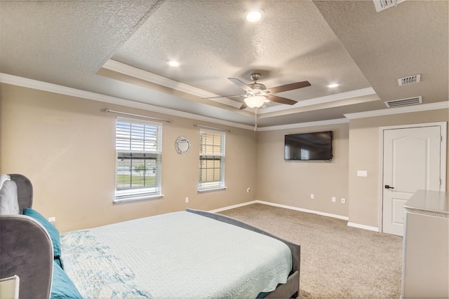 6102 NW Painted Bunting Ct, Port Saint Lucie, FL 34986 - bedroom featuring carpet flooring, a raised ceiling, crown molding, and visible vents