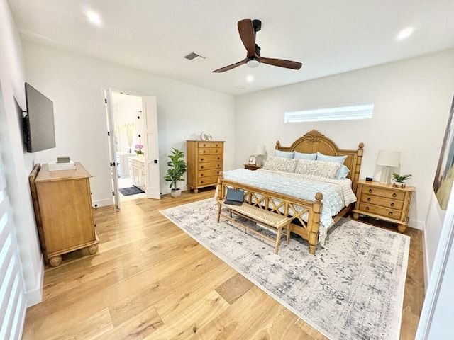 9600 Payton Ct, Boynton Beach, FL 33472 - bedroom with light wood-style floors, a ceiling fan, ensuite bathroom, recessed lighting, and baseboards