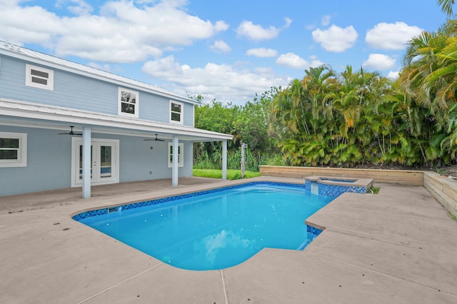 6008 S Citrus Ave, Fort Pierce, FL 34982 - view of pool featuring ceiling fan, a patio, french doors, and a pool with connected hot tub