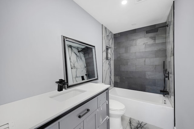 6008 S Citrus Ave, Fort Pierce, FL 34982 - full bathroom featuring marble look tiles, vanity, shower / tub combination, and recessed lighting