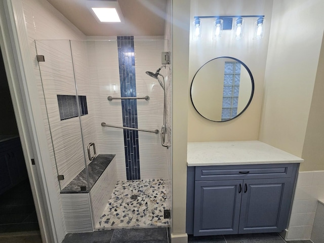 10902 SW Blue Mesa Way, Port Saint Lucie, FL 34987 - bathroom featuring a stall shower and vanity