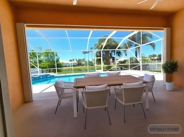 10902 SW Blue Mesa Way, Port Saint Lucie, FL 34987 - view of patio / terrace with ceiling fan, an outdoor pool, and a lanai