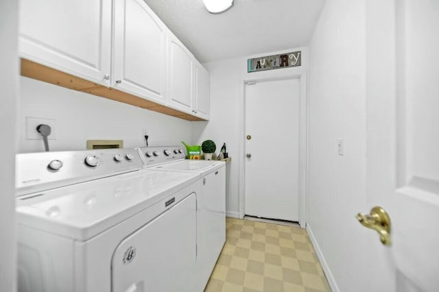 870 SW Gardens Blvd, Palm City, FL 34990 - clothes washing area featuring light floors, baseboards, cabinet space, and independent washer and dryer