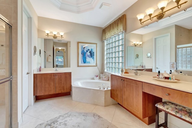bathroom featuring a bath, a wealth of natural light, and a stall shower