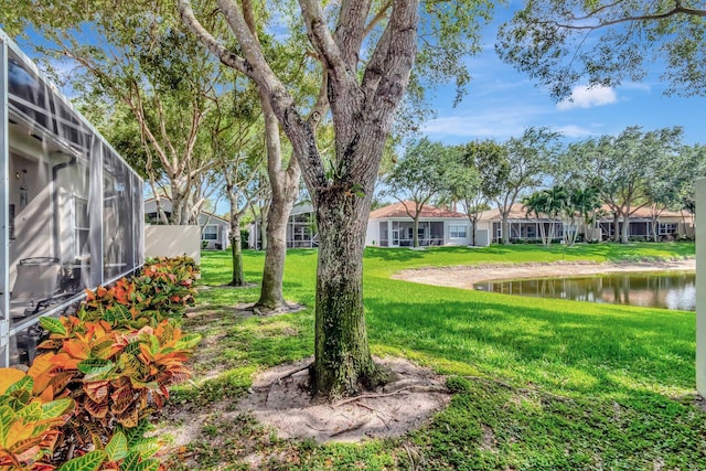 view of yard with a water view