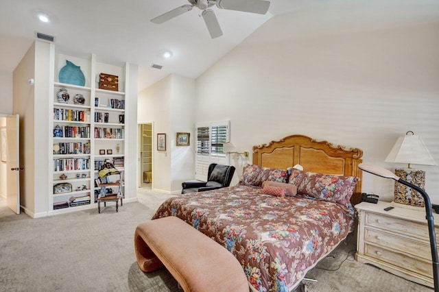 13179 Camero Way, Palm Beach Gardens, FL 33418 - carpeted bedroom with baseboards, high vaulted ceiling, and a ceiling fan