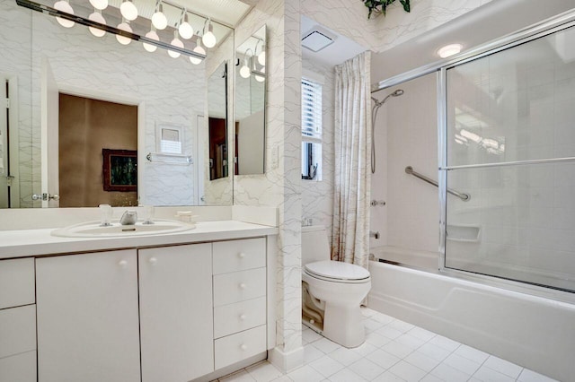 13179 Camero Way, Palm Beach Gardens, FL 33418 - bathroom featuring toilet, enclosed tub / shower combo, vanity, and tile patterned flooring