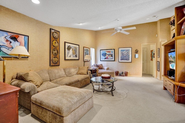 13179 Camero Way, Palm Beach Gardens, FL 33418 - living area with a ceiling fan, carpet, a textured ceiling, and recessed lighting