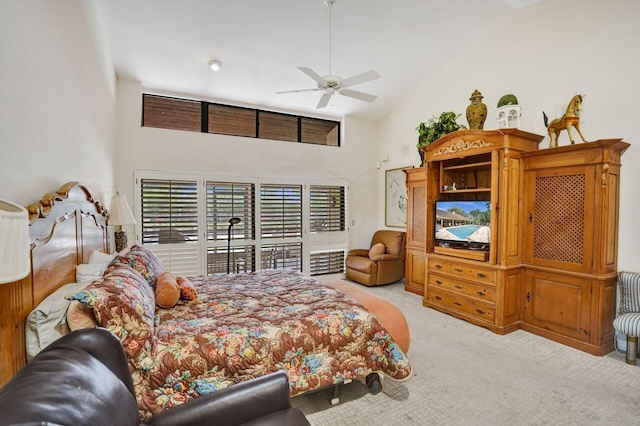 13179 Camero Way, Palm Beach Gardens, FL 33418 - carpeted bedroom featuring high vaulted ceiling and a ceiling fan