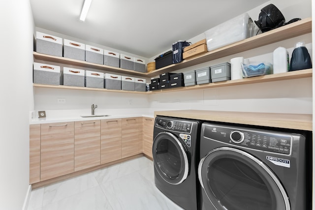 210 SE Mizner Blvd Unit 301, Boca Raton, FL 33432 - washroom with washing machine and dryer and light marble finish floors