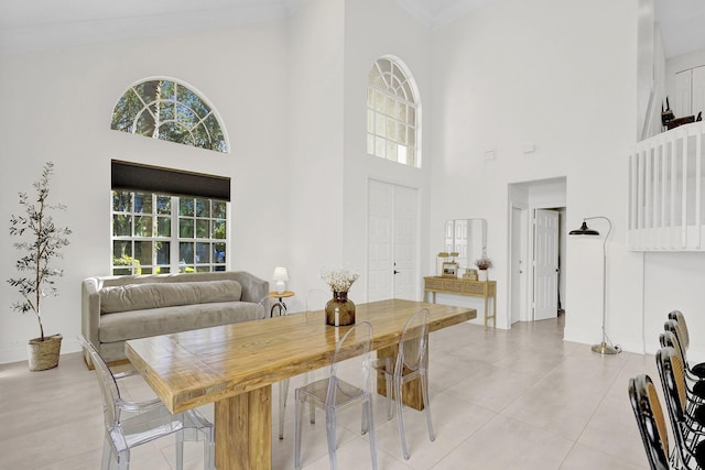 dining room featuring a high ceiling and a wealth of natural light