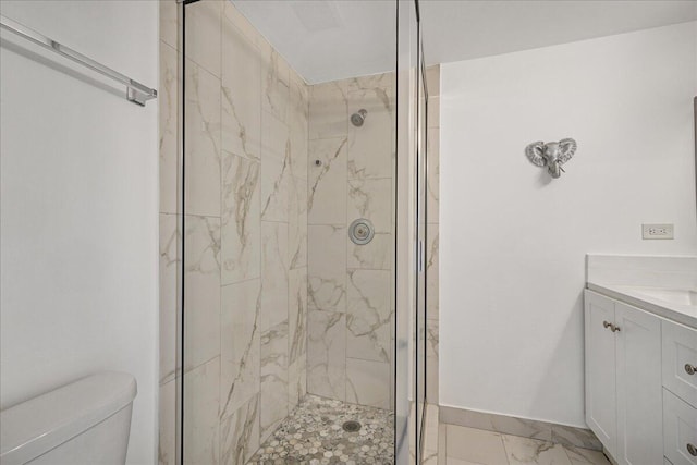 6201 62nd Way, West Palm Beach, FL 33409 - full bathroom with a stall shower, marble finish flooring, toilet, and vanity