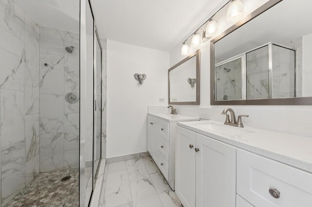 6201 62nd Way, West Palm Beach, FL 33409 - full bath with marble finish floors, a marble finish shower, vanity, and baseboards