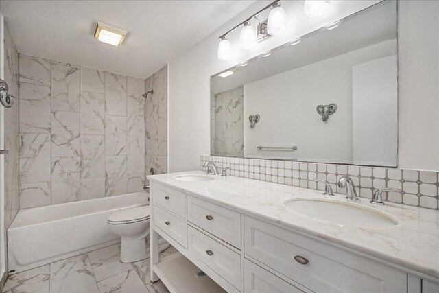 6201 62nd Way, West Palm Beach, FL 33409 - full bath with marble finish floors, toilet, washtub / shower combination, double vanity, and tasteful backsplash