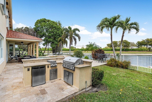 21281 Waycross Dr, Boca Raton, FL 33428 - view of patio / terrace with ceiling fan and a water view