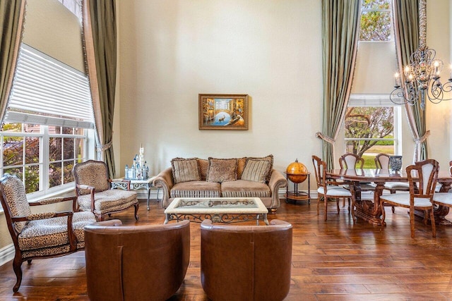 21281 Waycross Dr, Boca Raton, FL 33428 - living room with wood-type flooring, a chandelier, baseboards, and plenty of natural light