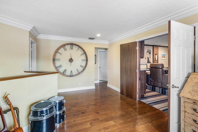 21281 Waycross Dr, Boca Raton, FL 33428 - corridor with hardwood / wood-style floors, a textured ceiling, baseboards, recessed lighting, and crown molding