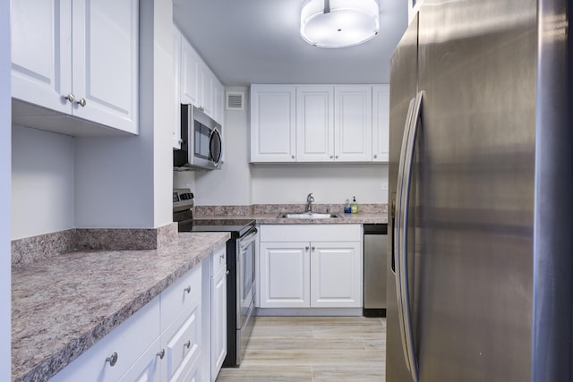 2800 N Flagler Dr Unit 207, West Palm Beach, FL 33407 - kitchen featuring a sink, visible vents, white cabinets, and stainless steel appliances