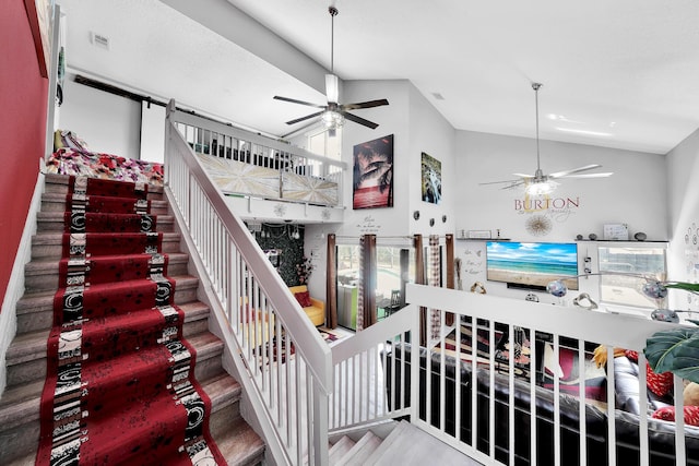 3750 NW 73rd Way, Coral Springs, FL 33065 - stairway with ceiling fan and high vaulted ceiling
