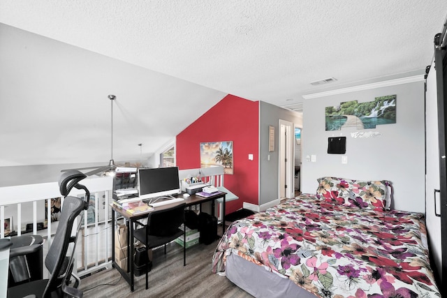 3750 NW 73rd Way, Coral Springs, FL 33065 - bedroom with wood finished floors, an office area, a textured ceiling, and crown molding