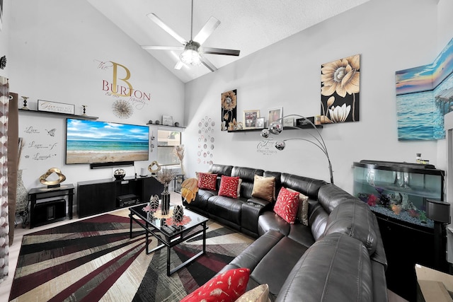 3750 NW 73rd Way, Coral Springs, FL 33065 - living room with ceiling fan and high vaulted ceiling