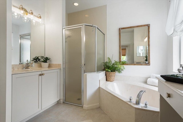 9961 SW Glenbrook Dr, Port Saint Lucie, FL 34987 - full bath with a shower stall, tile patterned floors, vanity, and a garden tub