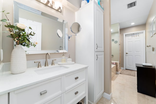 902 Maplewood Dr, Greenacres, FL 33415 - bathroom featuring a shower, vanity, recessed lighting, a bathtub, and visible vents
