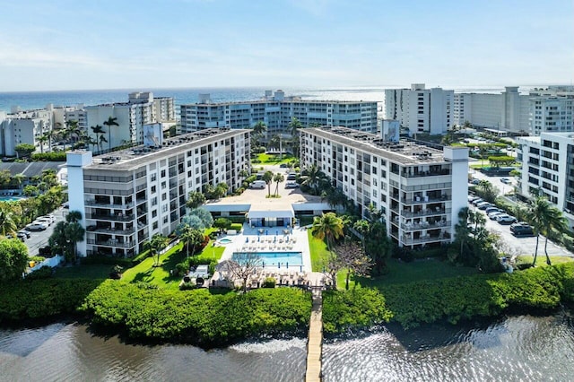 aerial view with a water view