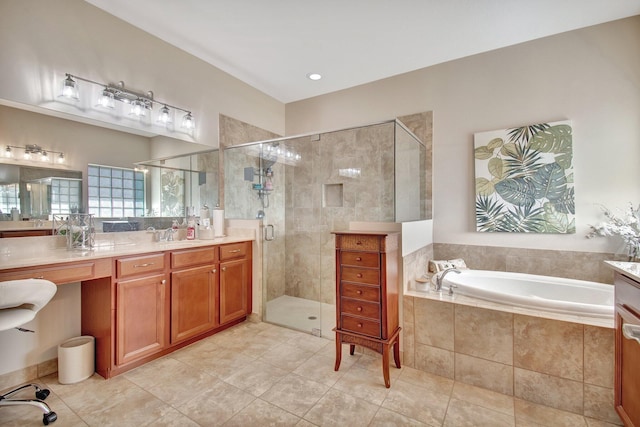 7147 Prudencia Dr, Lake Worth, FL 33463 - full bath featuring vanity, a bath, tile patterned flooring, and a stall shower