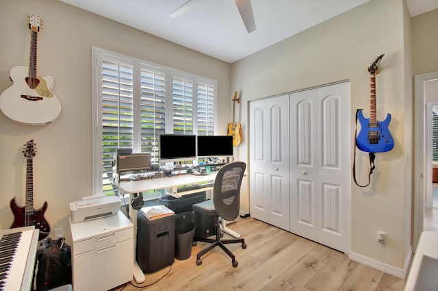 7147 Prudencia Dr, Lake Worth, FL 33463 - office with light wood-type flooring, ceiling fan, and baseboards
