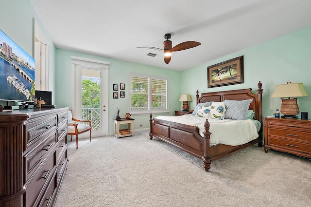 5264 Cambridge Ct, Palm Beach Gardens, FL 33418 - bedroom featuring access to exterior, carpet floors, a ceiling fan, and baseboards