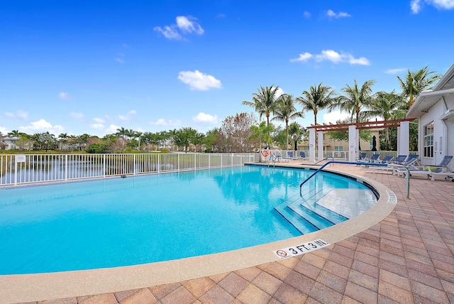 5264 Cambridge Ct, Palm Beach Gardens, FL 33418 - community pool with a patio area, a pergola, and a water view