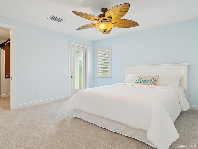 5264 Cambridge Ct, Palm Beach Gardens, FL 33418 - bedroom featuring access to outside, carpet flooring, baseboards, and ceiling fan