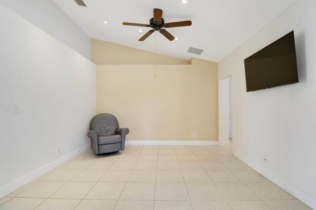 13209 Temple Blvd, West Palm Beach, FL 33412 - unfurnished room with a ceiling fan, vaulted ceiling, recessed lighting, and light tile patterned flooring