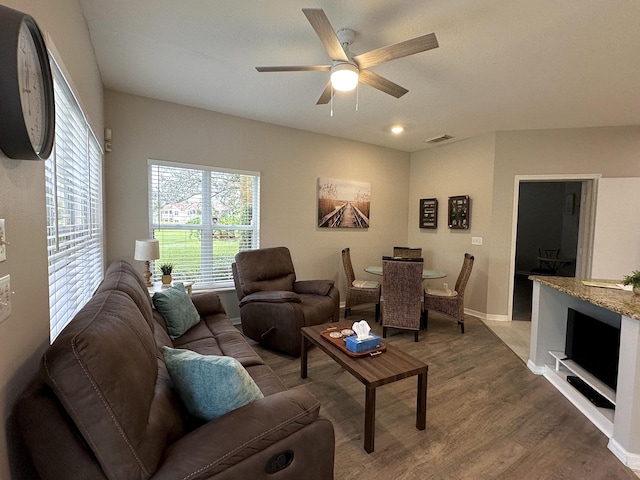 9851 Perfect Dr Unit 151, Port Saint Lucie, FL 34986 - living room featuring wood finished floors and ceiling fan