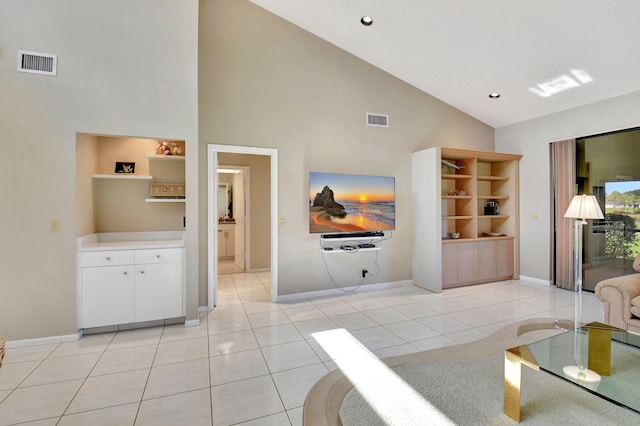 45 Eastgate Dr Unit B, Boynton Beach, FL 33436 - tiled living room featuring visible vents, high vaulted ceiling, recessed lighting, and baseboards
