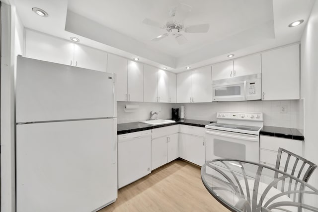 3215 S Ocean Blvd Unit 707, Highland Beach, FL 33487 - kitchen featuring white appliances, a sink, recessed lighting, white cabinetry, and ceiling fan