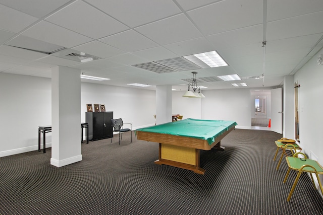 3215 S Ocean Blvd Unit 707, Highland Beach, FL 33487 - playroom featuring carpet floors, baseboards, billiards table, and a drop ceiling