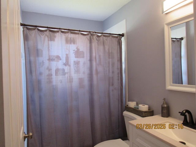443 SW Homeland Rd, Port Saint Lucie, FL 34953 - bathroom with curtained shower, toilet, and vanity