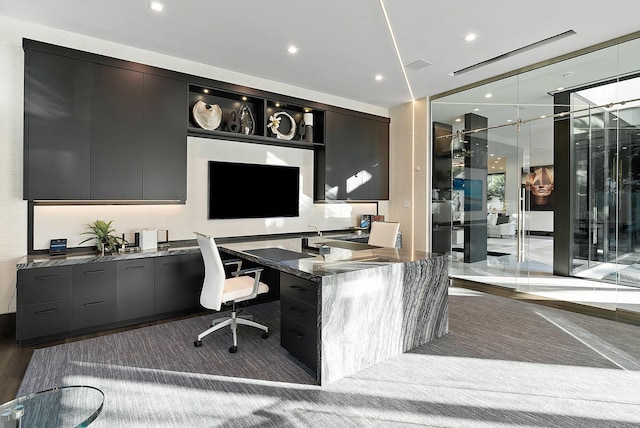372 E Alexander Palm Rd, Boca Raton, FL 33432 - office area featuring visible vents, recessed lighting, and wood finished floors